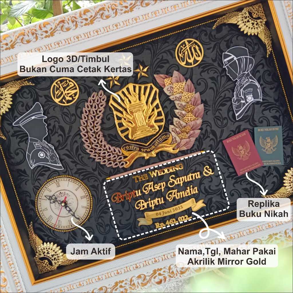 MAHAR TNI AD AKRILIK, FRAME LOGO POLRI, BINGKAI MAHAR PERSIT, MAHAR PROFESI