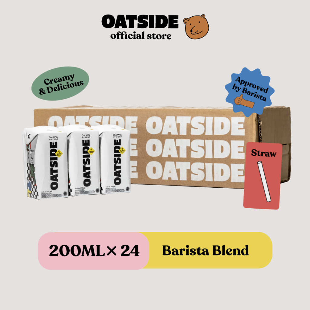 OATSIDE Mini Straw Oat Milk Barista Blend 200ml (24pcs) (Kemasan dengan Sedotan) | Susu Oat