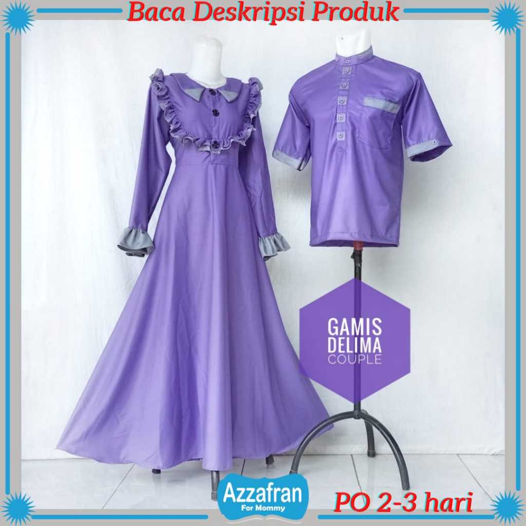 Gamis Delima Couple Ungu Muda | Baju Katun Anak Perempuan dan Dewasa Seragam Lebaran Toyobo Terbaru