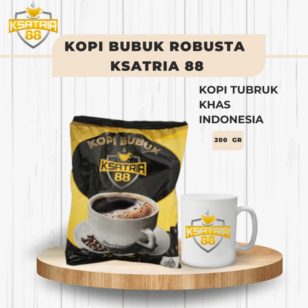 

Kopi Bubuk Ksatria 88 kopi Hitam Harum Kental Murni Tubruk Asli 200 gr