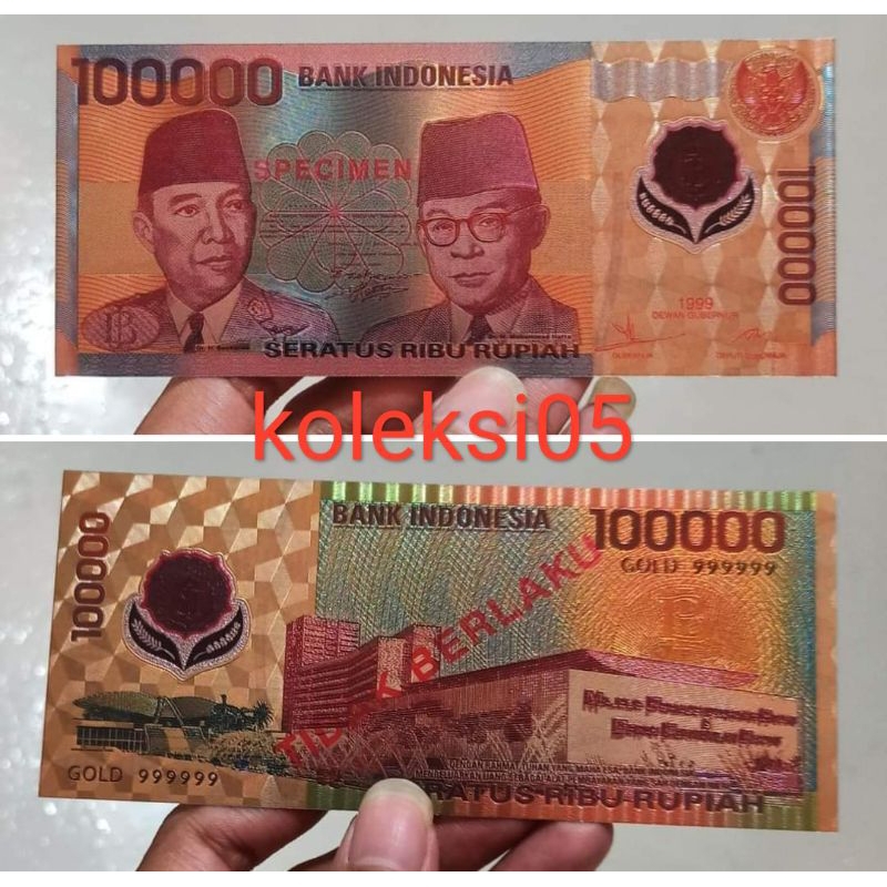 souvenir gold foil 100.000 sukarno hatta 1999 / versi polimer