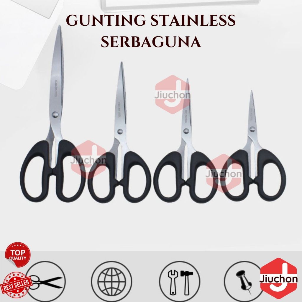 JIUCHON GUNTING STAINLESS TAJAM SERBAGUNA KECIL SEDANG BESAR / GUNTING KERTAS KAIN BENANG