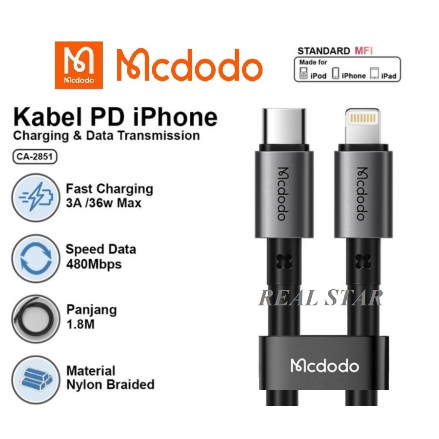 MCDODO CA-2851 Kabel Charger iPhone Type C 3A to Lightning PD 36W - Kabel iPhone MCDODO CA-2851