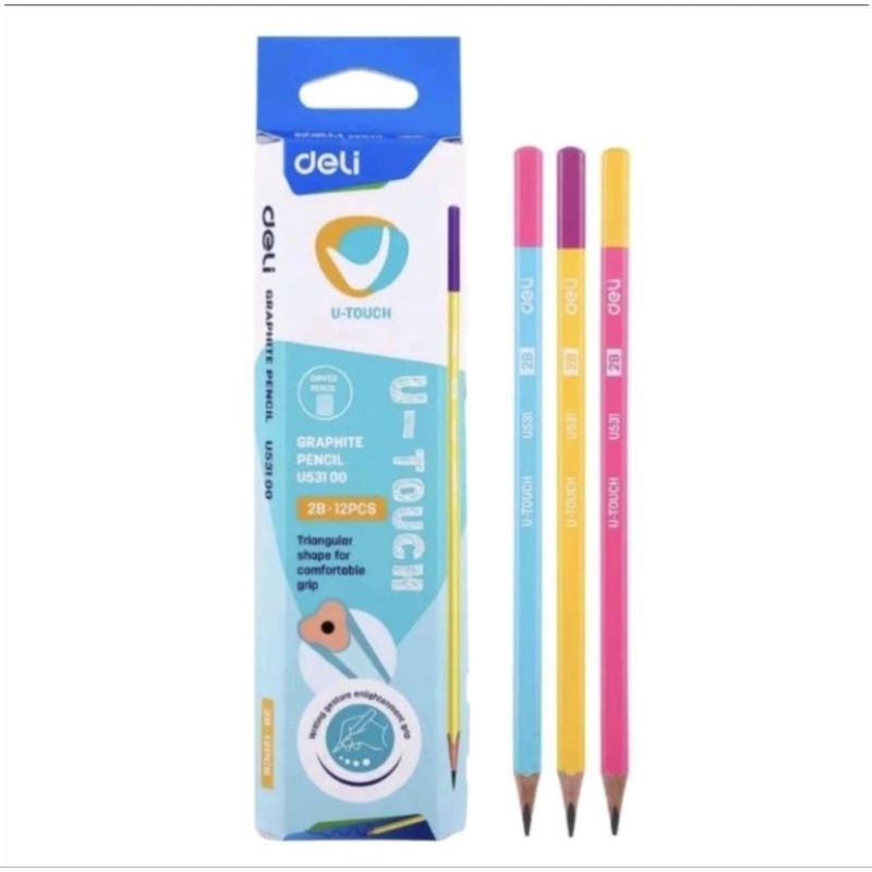 

YENYEN_ATK Deli Pensil Grafit 2B Desain U-Touch Dua Warna cerah-EU531