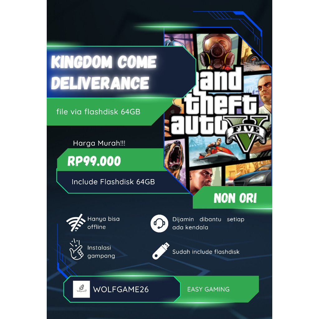 Grand Theft Auto V (GTA V) PC Offline Only + Flashdisk 64GB. FLASHDISK ISI GAME PC MURAH