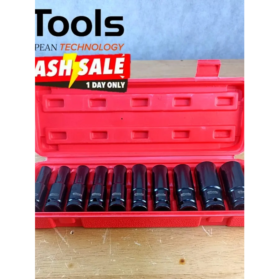 Kunci sock GTOOLS EROPA deep impact wrench 1/2inch 8mm sampai 24mm segi enam socket 10PC GT100