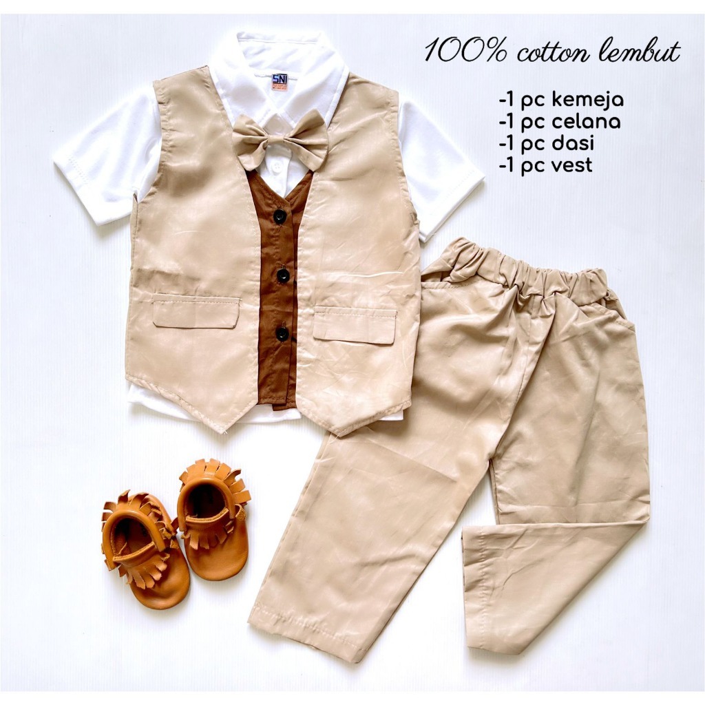 WIL Tuxedo Pesta 1 - 3 Tahun Set Baju Setelan Kemeja Rompi Celana Panjang Pergi Kondangan Mewah Jala