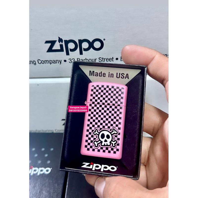 korek zippo slim original USA 48680  checkered skull design