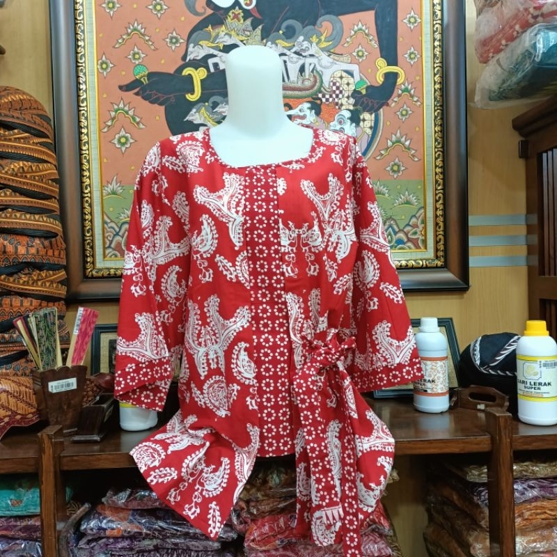 ATASAN KELENGAN JOGJA WARNA MERAH, ATASAN BATIK WANITA, ATASAN BAJU KERJA, ATASAN BATIK CHRISNA