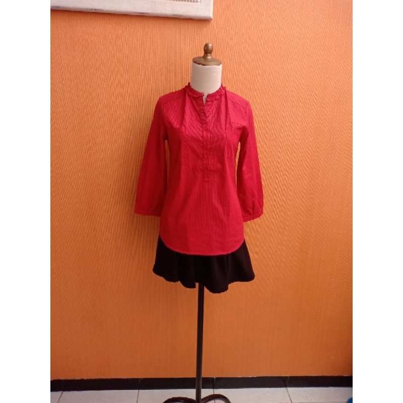 atasan wanita merah garis THE EXECUTIVE cewek S blouse M lengan panjang