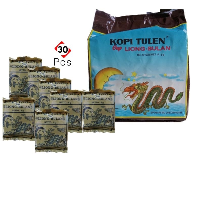 

Kopi Liong Bulan Pahit - Kopi Cap Liong Bulan Tanpa Gula 1 Pak isi 30 @8gr Liong Bulan