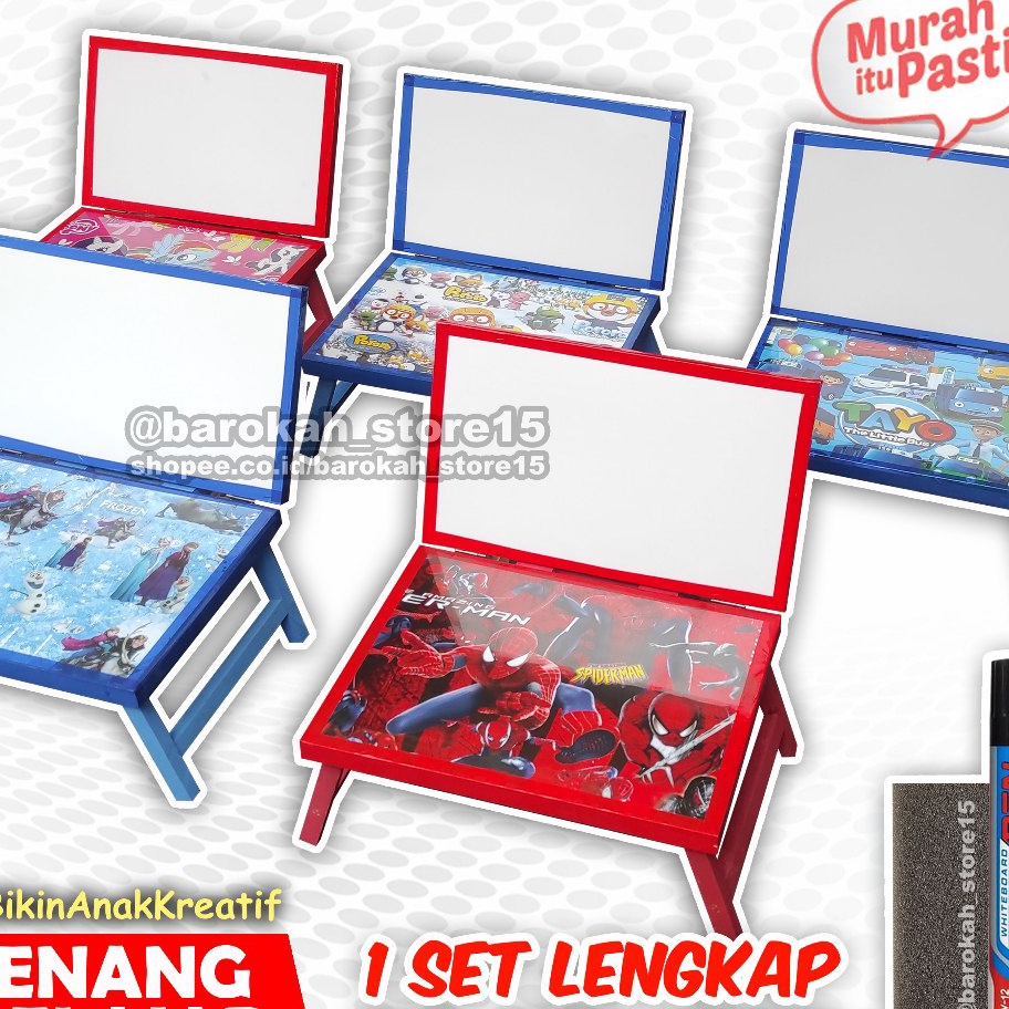 

ORIGINAL Meja Belajar Papan Tulis Anak Karakter White Board Penyangga Kayu Minimalis Ekonomis Kado Anak