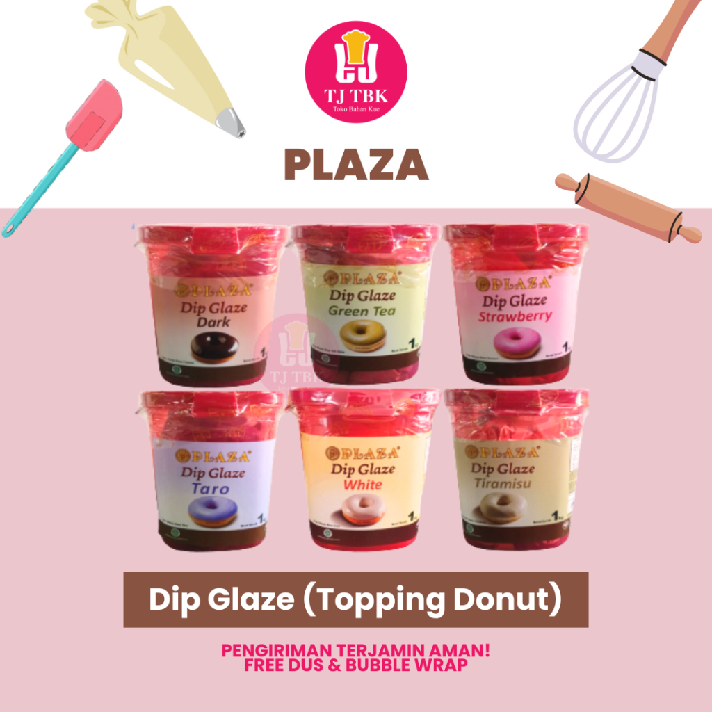 

Plaza Dip Glaze 1kg (Topping Donat/Roti Bakar/Pisang Nugget) | Dark Chocolate/Taro/Green Tea/Tiramisu/White