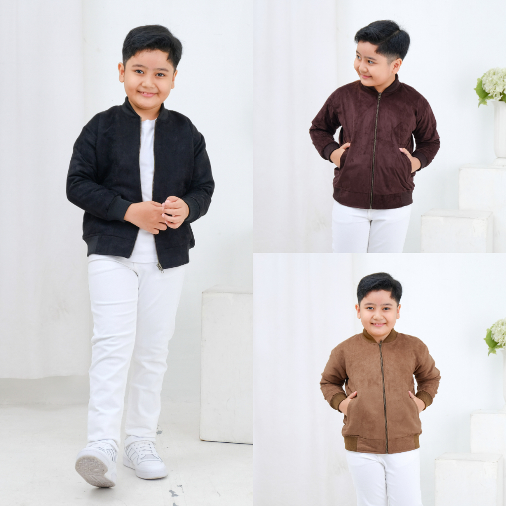 Libra Jaket Bomber Kulit Suede Anak Laki Laki Korean Style Umur 2 3 4 5 6 7 8 9 10 11 12 13 Tahun Br