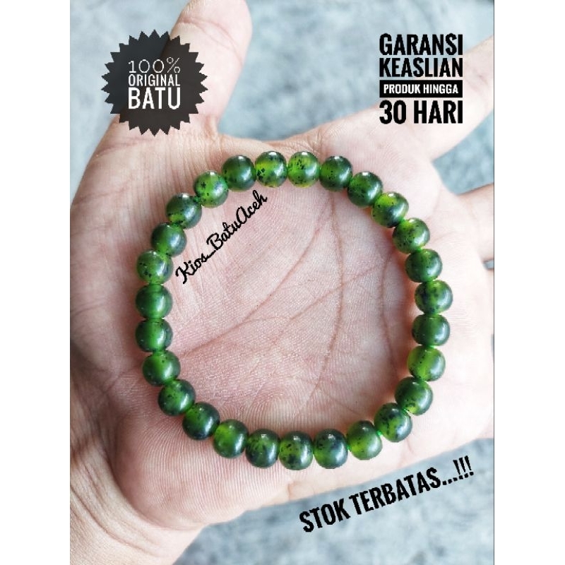Gelang Batu Giok Black Jade Super Tembus Original Asli Aceh Bulat Size 8