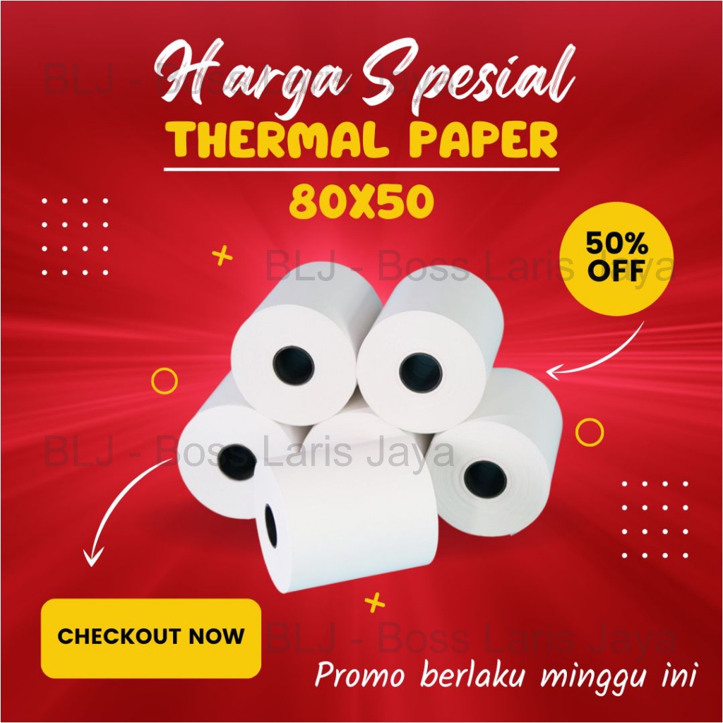 

KERTAS THERMAL STRUK KASIR PAPER ROLL 80X50 TERMAL POS RECEIPT PRINTER 80MM 80X50MM 80x50mm 79 / 80 x 50 79x50 MM