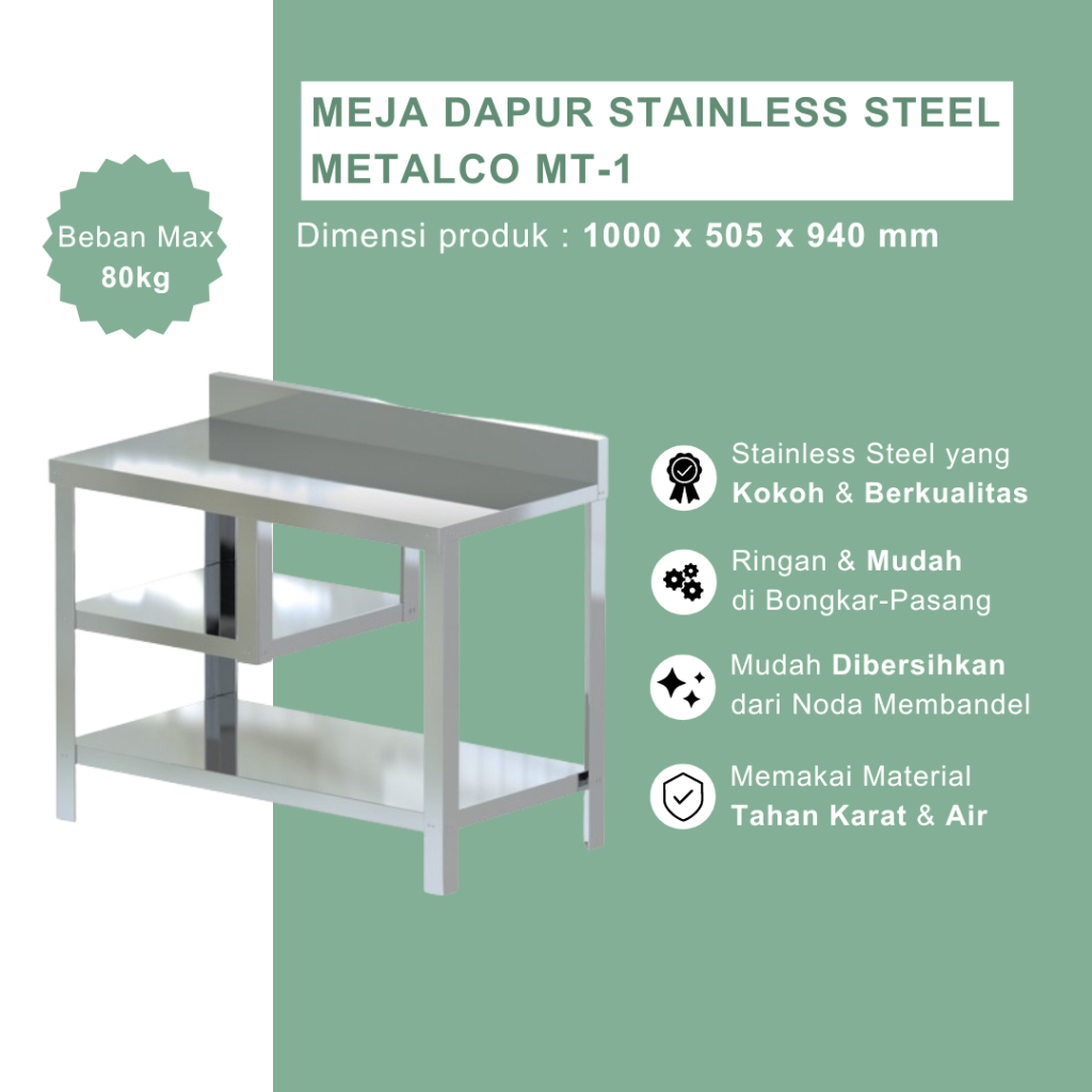 Meja Dapur/Meja Kompor Stainless Steel Metalco MT-1