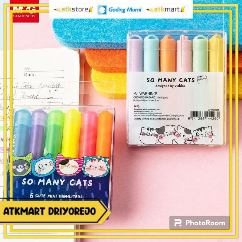 

M&G HIGHLIGHTER MINI SO MANY CATS ISI 6 PCS - STABILO WARNA PASTEL NEON - TEXT MARKER