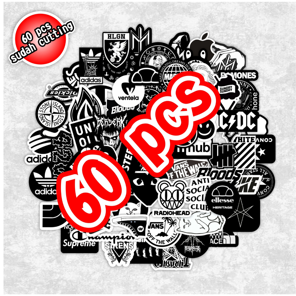 

TERBARU STICKER CAMPUR HITAM PUTIH 60 PCS SUDAH CUTTING HARGA MURAH BAHAN BERKUALITAS COCOK BUAT HELM SOFTCASE HP LAPTOP MOTOR KOPER ,EIKER GRAFTAC STIKER BRAND DISTRO DLL