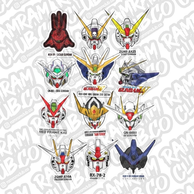 

STICKER PACK STIKER VINYL GUNDAM HEAD WEATHERPROOF STIKER HELM 12pcs