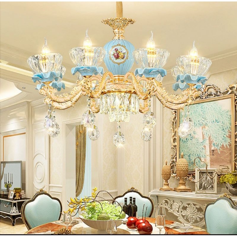 Best seller lampu gantung kristal keramik ruang tamu hotel import 3warna cahaya modern lampu mewah  