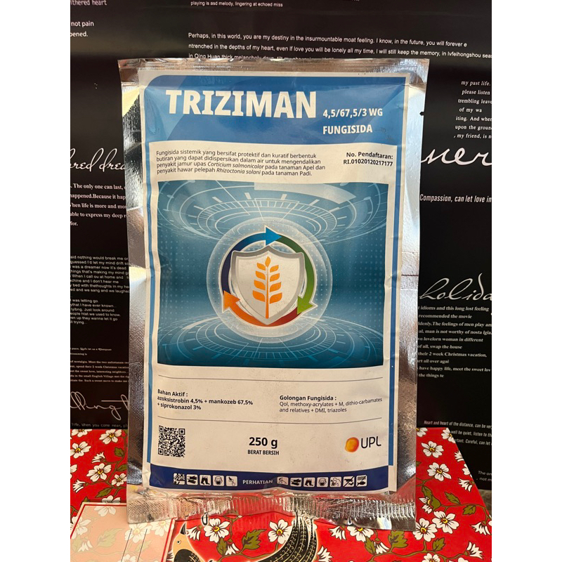 Fungisida TRIZIMAN 4,5/67,5/3 WG 250 Gram Bahan Aktif azoksistrobin 4,5% mankozeb 67,5% siprokonazol