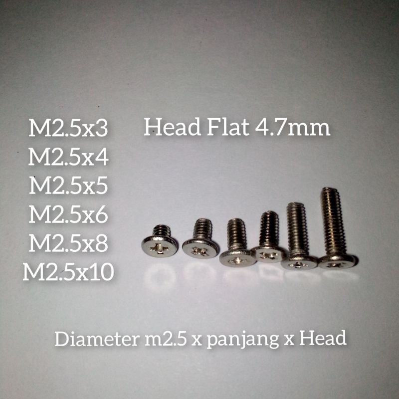 BAUT SEKRUP LAPTOP NOTEBOOK UNIVERSAL M2.5 HEAD FLAT 4.7mm