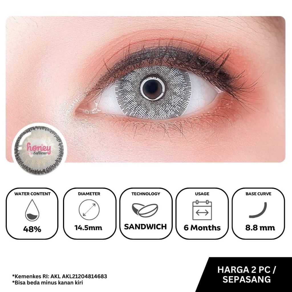 Softlens Teresa Grey EOS - Lensa Kontak Korea Warna Abu-Abu Normal & Minus (2pcs / Sepasang) Free Le