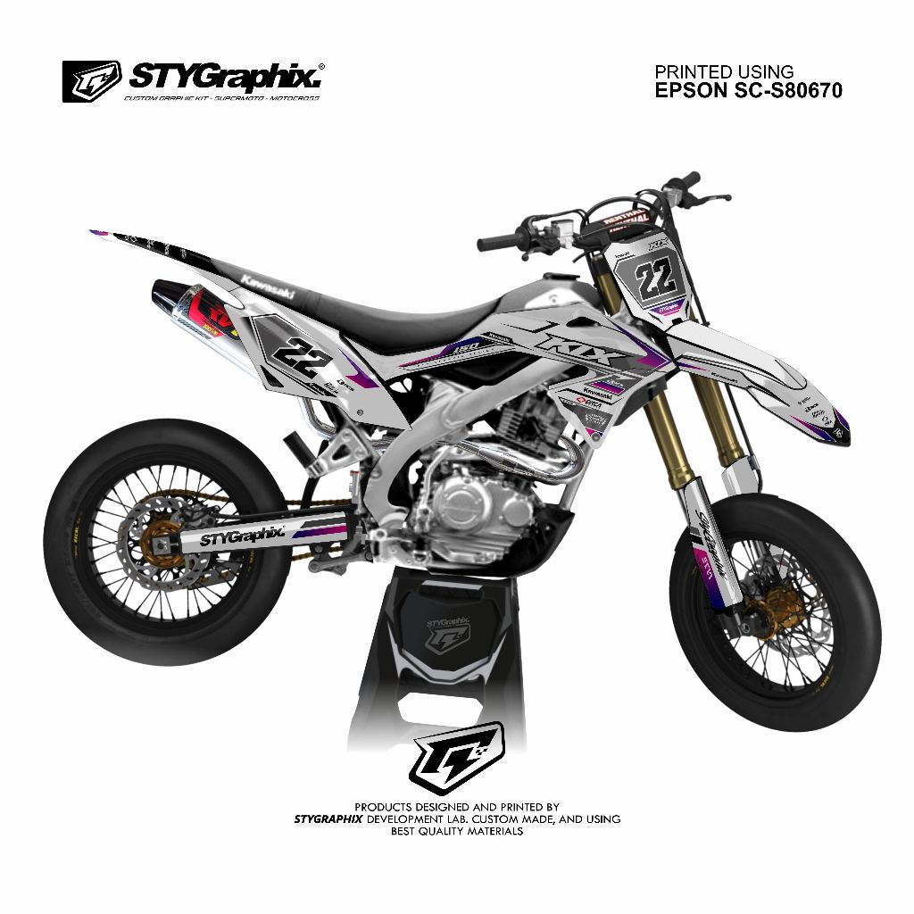 DECAL KLX BF TEMA PUTIH BISA CUSTOM NOMOR NAMA DAN WARNA