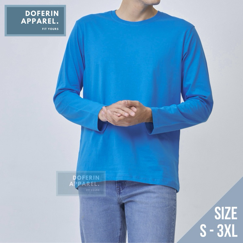 Kaos Lengan Panjang BIRU TURKISH Premium Polos Distro Pria Wanita Bahan Adem Big Size XL 2XL 3XL Jum