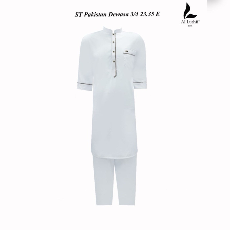 Baju Koko Putih Setelan Pakistan Lengan 3/4 ~ Setelan Pakistan Kurta Dewasa Al Luthfi Premium