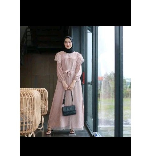 MIRA DRESS TILE DOTY - BRUKAT PARTY GAMIS MAXY REMAJA BROKAT WANITA MUSLIM KONDANGAN