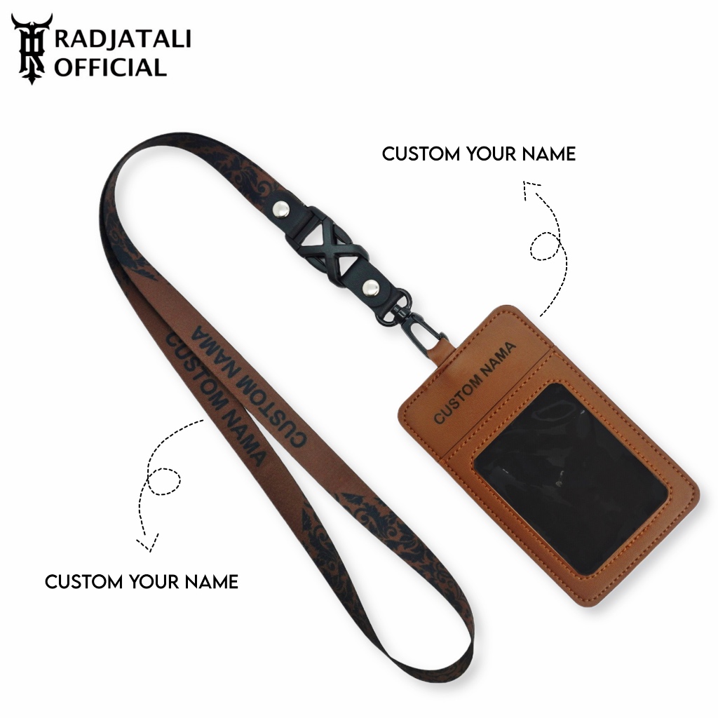

Arm Lanyard Kulit Holder ID Card Custom Nama Grafir Leather - BROWN