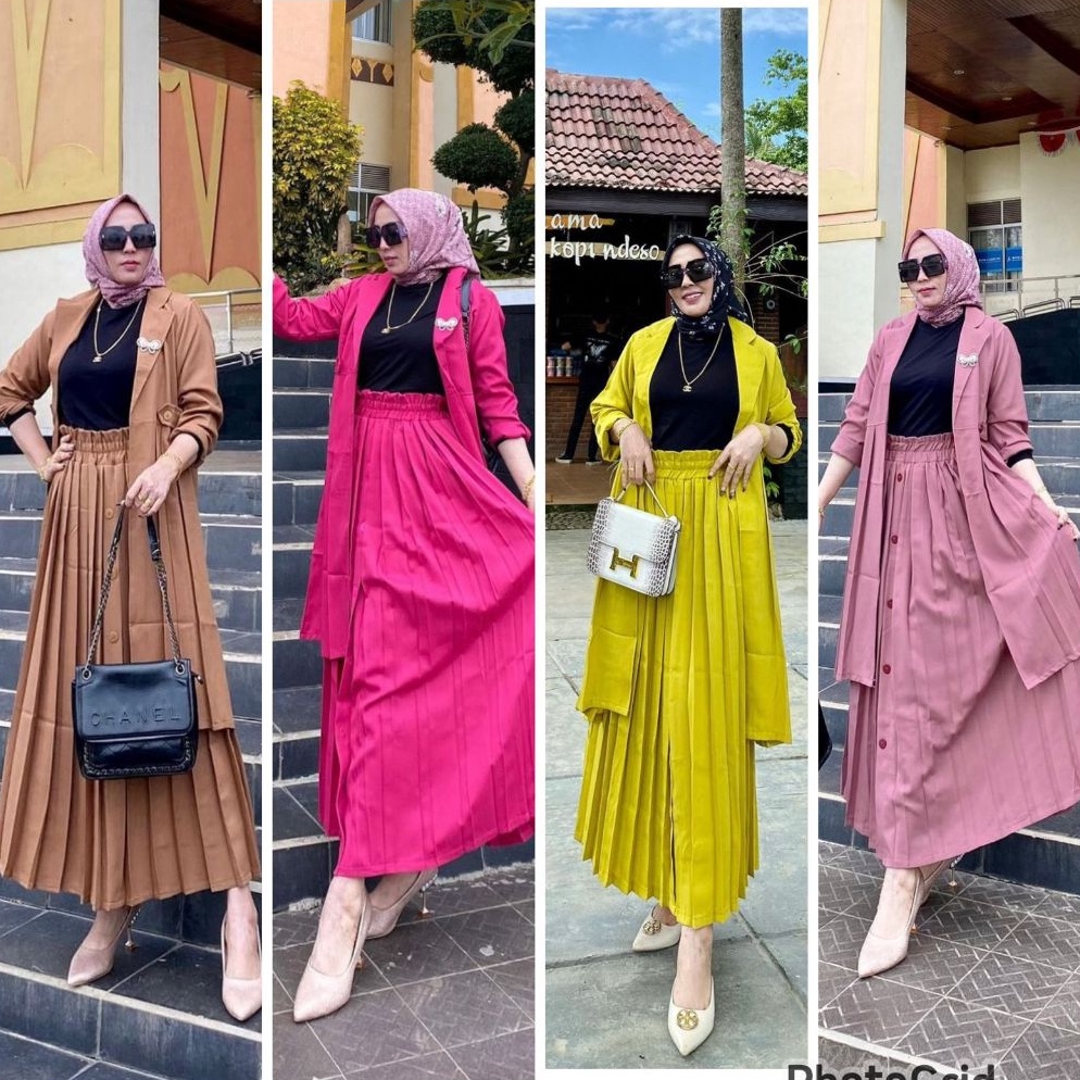 Harga Miring SetRok Blazer Rok Plisket  Oneset Blazer  Fashion kekinian  Muslim wear  Setelan  Setel