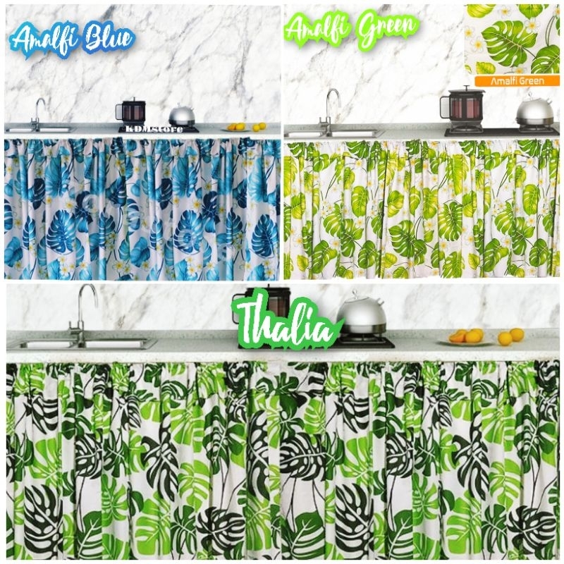 (Pmtx)Gorden Kolong Dapur Cantik, Motif Daun-Daun. Bahan Polyester