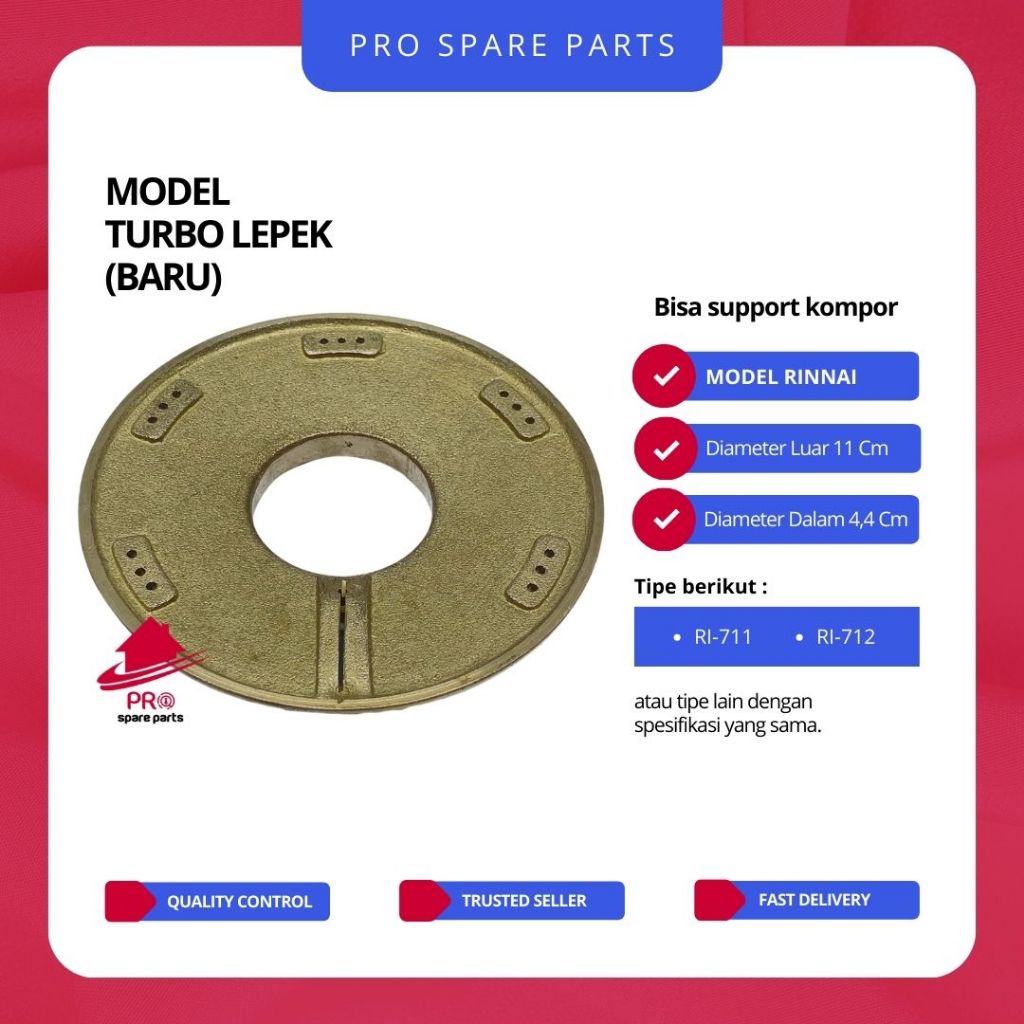 Burner TURBO Baru - Tungku Kuningan Model Kompor RINNAI RI 712 / RI 511 - Sparepart Kompor Gas