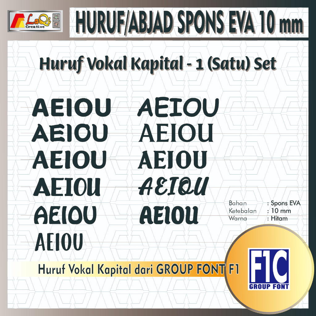 Font / Huruf / Abjad Vokal Kapital Spons EVA untuk Papan Bunga Rustic