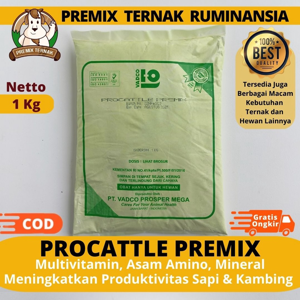 PROCATTLE PREMIX 1 KG VADCO - PRO CATTLE Premix Mineral Vitamin Asam Amino Sapi Potong Perah Kambing