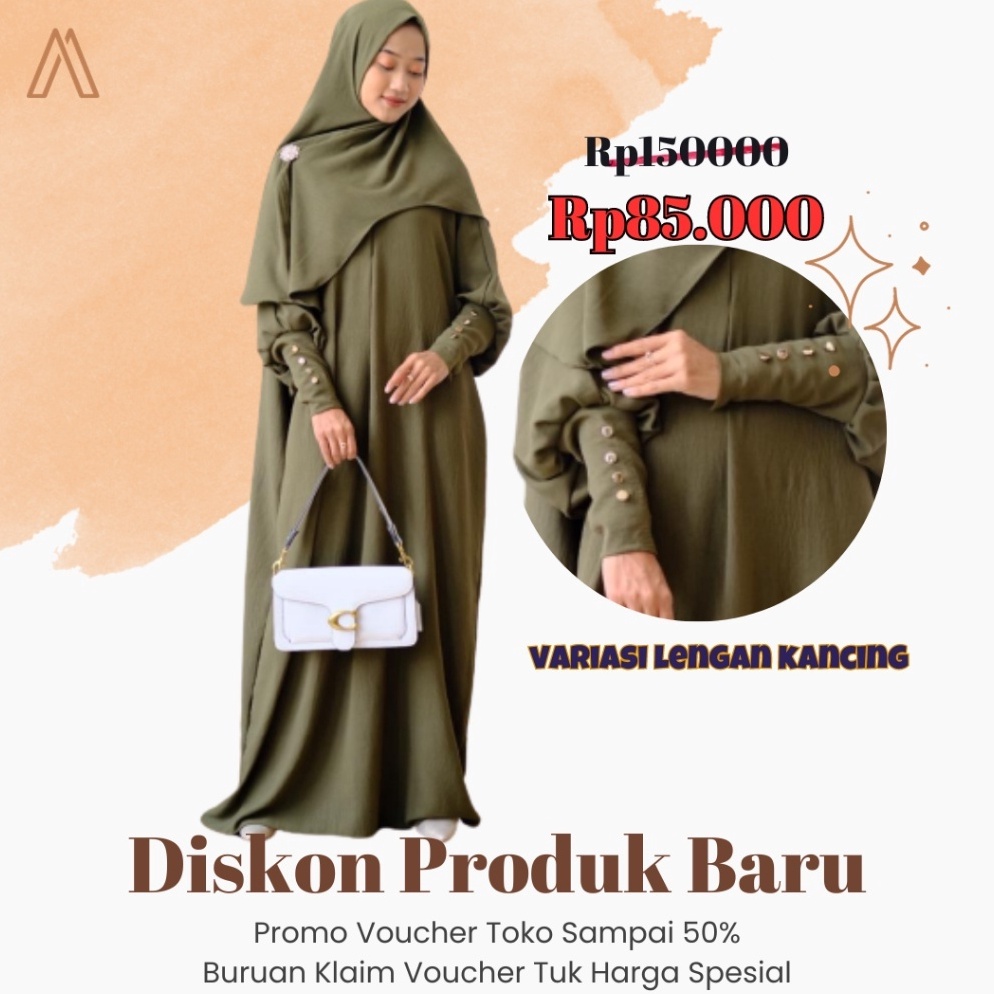 Harga Miring FATIMAH GAMIS KAFTAN ONE SET HIJAB SET SYARI GAMIS SYARI CRINCLE AIRFLOW PREMIUM