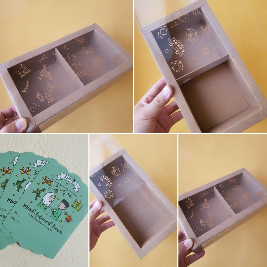 

( 5 pcs ) Box Mika Transparan Idul Fitri Sekat 2 Dus Packaging Eggtart Lebaran Ukuran 8.5x8.5x5 cm Coklat