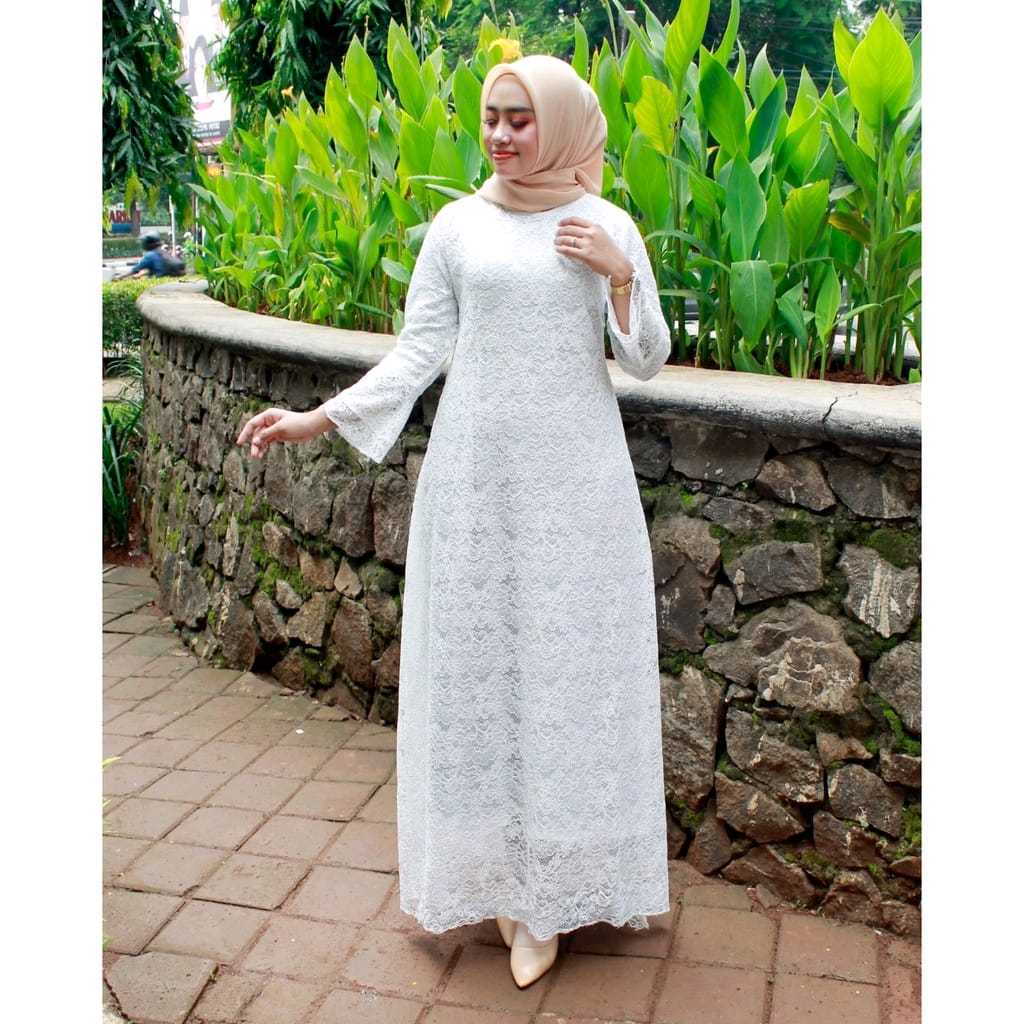 Gamis putih brukat / gamis lebaran kekinian gamis brukat pesta seragam
