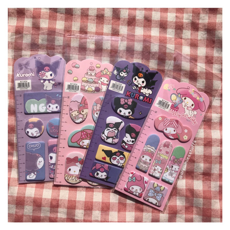 

(Dream) Cute sanrio my melody and kuromi bookmark sticky notes by dreamiesstuffs