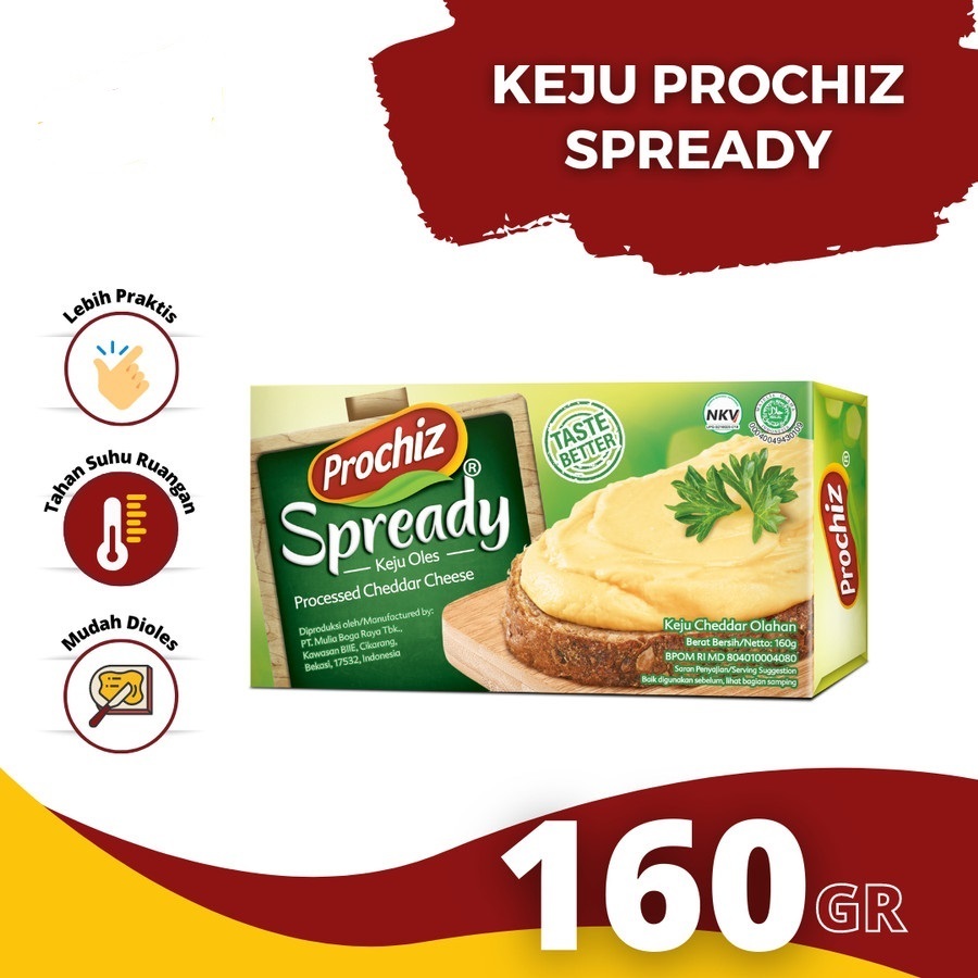 

CHEDDAR CHEESE OLESAN PROCHIZ SPREADY 160GR KEJU CHEDAR SPREAD