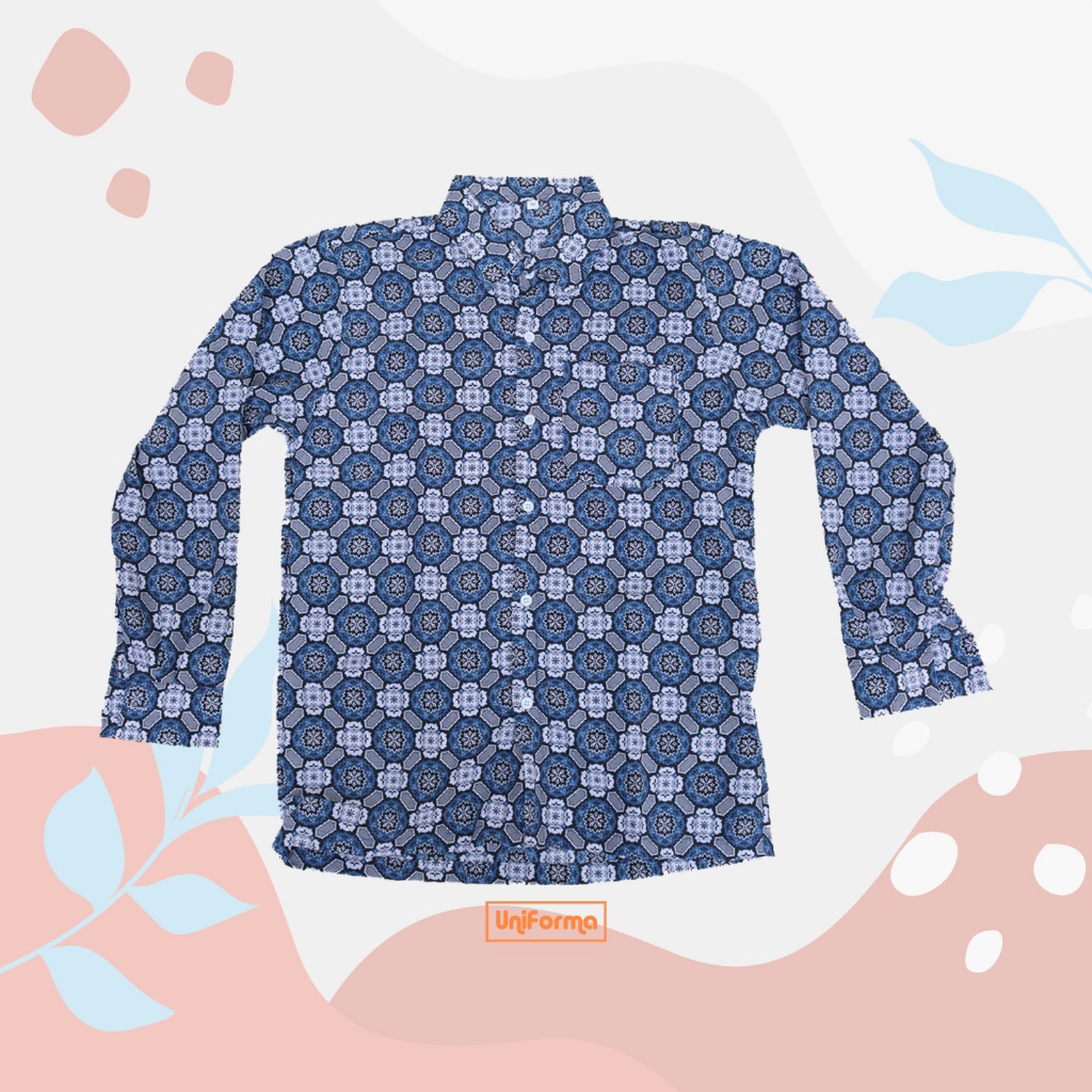 Baju Batik Sekolah SMA Motif Bunga Matahari Lengan Panjang