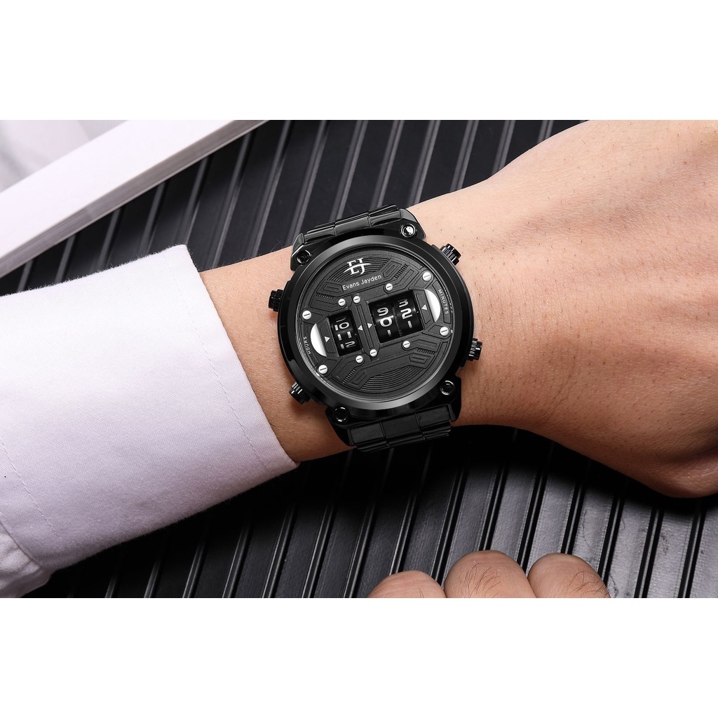 GRATIS  Jam Tangan Pria Evans Jayden 9424 Rantai Stainless Steel Analog Turbine Water Resistant 10 A