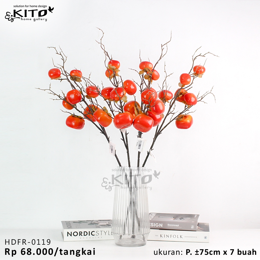 KITO Artificial  Dekorasi Imlek Buah kesemek/ persimmon fruit premium p.75 cmx 7 buah (0119)