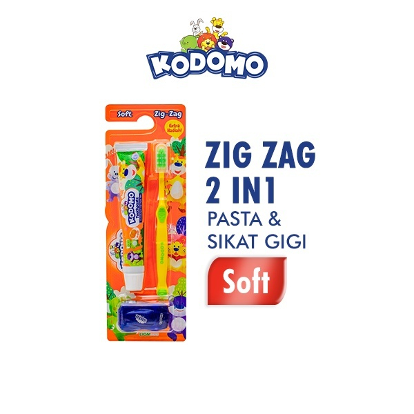 Kodomo Pasta & Sikat Gigi Anak 2 in 1 - Soft Zig Zag / Reguler [GROSIR Bisa Mix Varian]