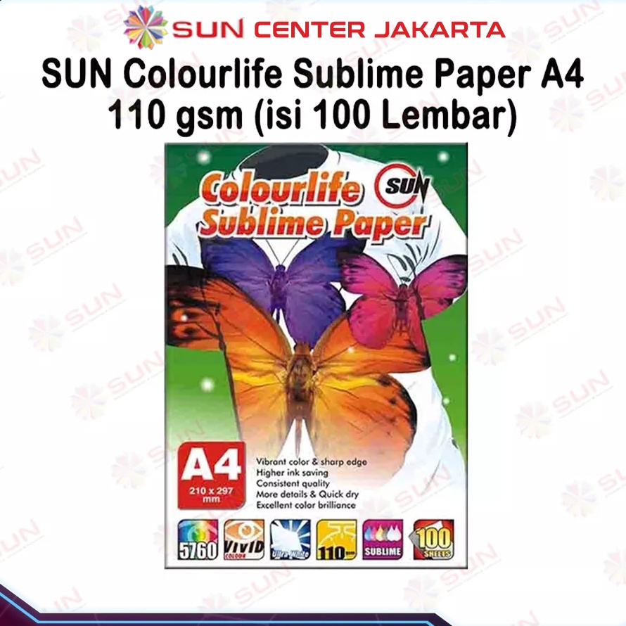 

DISKON Kertas Sablon Sublim Transfer Paper SUN Colourlife Sublime Paper A4 isi 1 Lembar