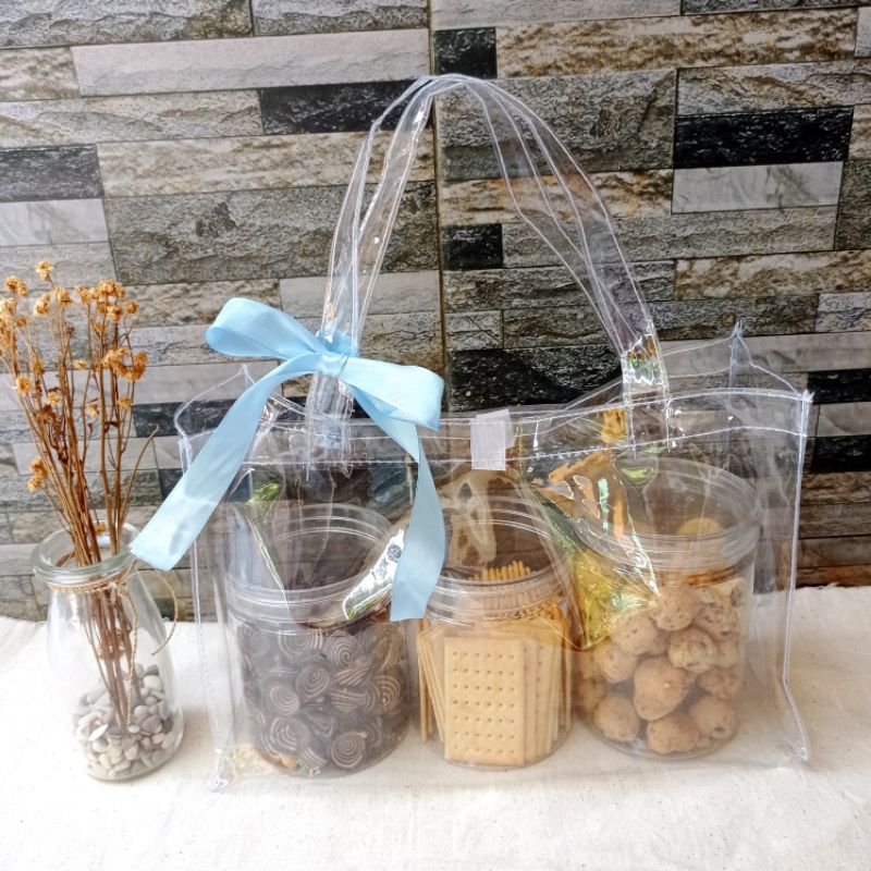 

Tas Toples kue kering Tas hampers lebaran full mika transparan panjang 30 cm