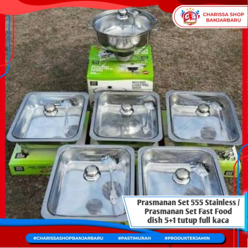 Prasmanan Set 555 Stainless / Prasmanan Set Fast Food dish 5+1 tutup full kaca